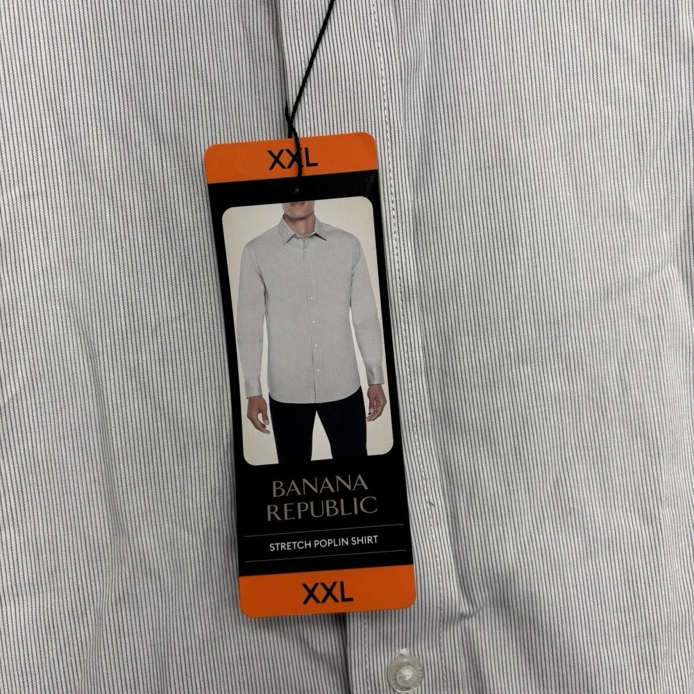 Banana Republic Dress Shirt Mens 2XL Stretch Poplin Slim Fit Grey Preppy NWT